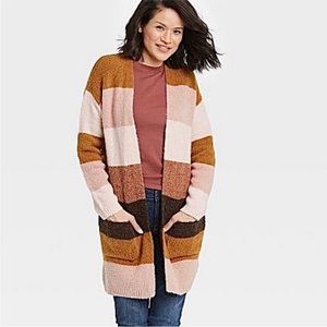Knox Rose Striped Color Block Long Open Cardigan